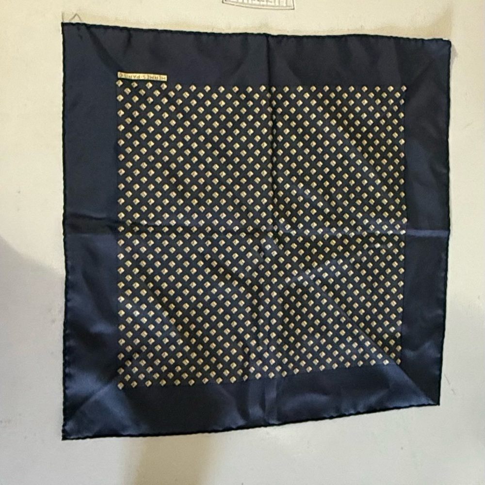 Neiman Marcus Navy and Gold Silk Square Scarf